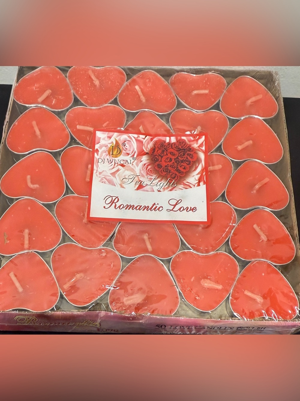 50 Pack Heart Shaped Unscented Tealight Candles, Long Lasting, Smokeless Red